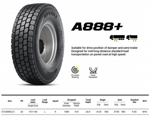 315/80R22.5-A888+PR20- JOYALL - Image 3