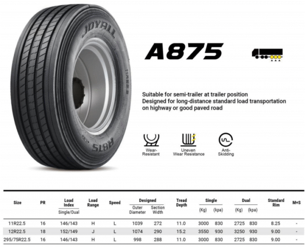 11R22.5-A875-PR16- JOYALL - Image 3